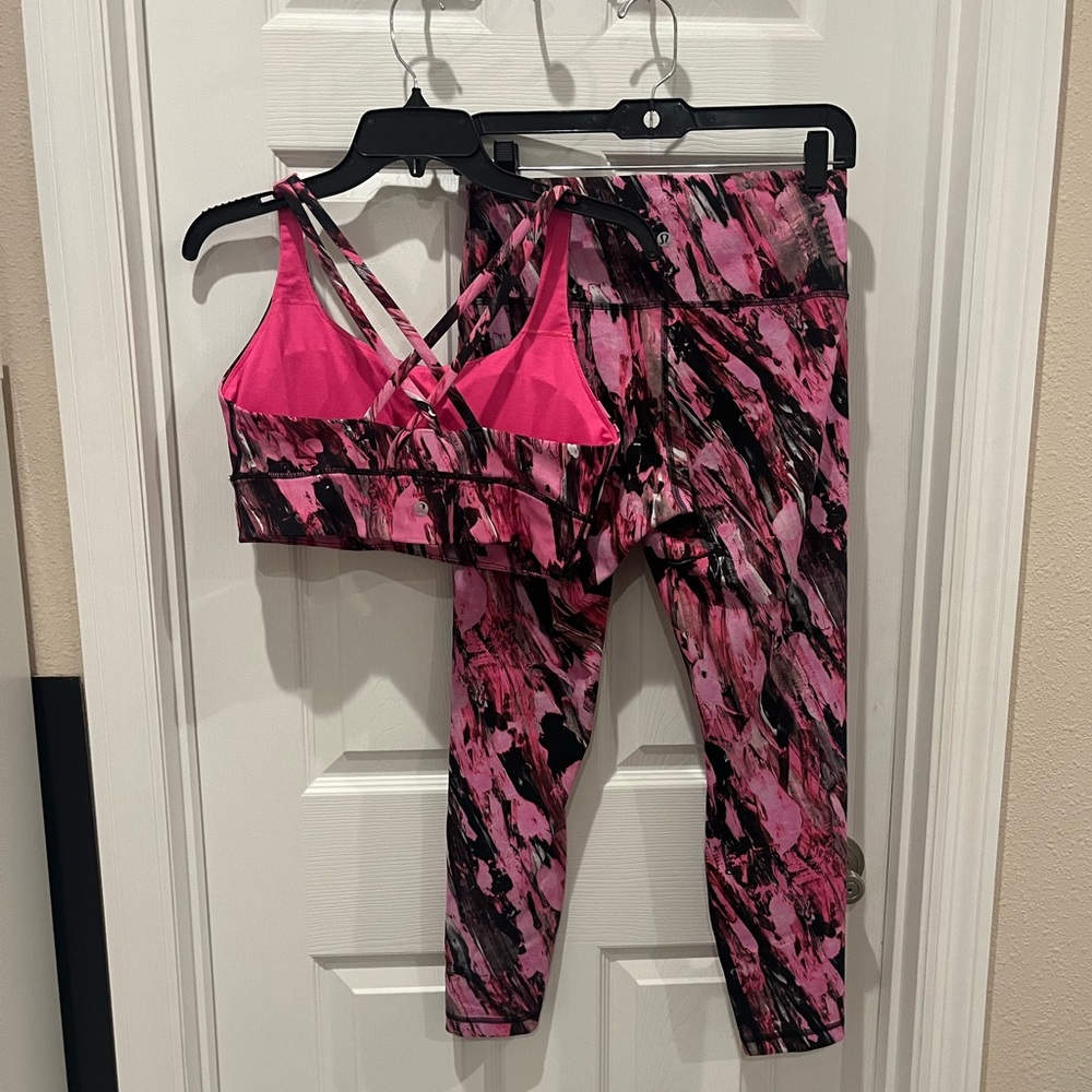 Pink & Black Lululemon Workout Set Size 10